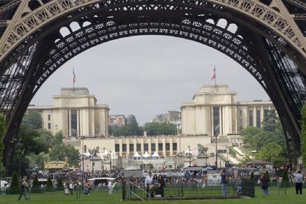 Blick durch den Eiffelturm auf den Trocadero in Paris - Schulfahrten europaweit